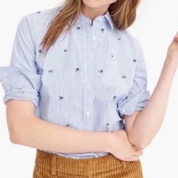 Blue Striped Button-Up Shirt with Embroidered Details - Picture 1 of 6